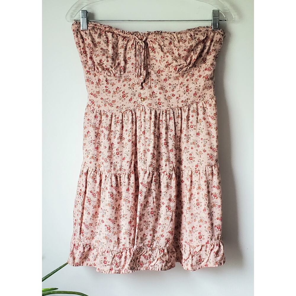 Aeropostal Womens Pink Floral Sleeveless Mini Dress Sizrle Large Boho Peasant